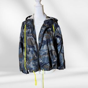 Ci Sono Los Angeles Camo Navy Blue Hooded Rain Windbreaker Jacket S